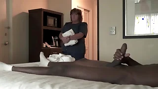 Bedchamber PARADE - BBW Hotel Maid Strokes Big Black Cock Nearly Ashen Feet