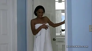 Busty ebony teen bangs after shower pov